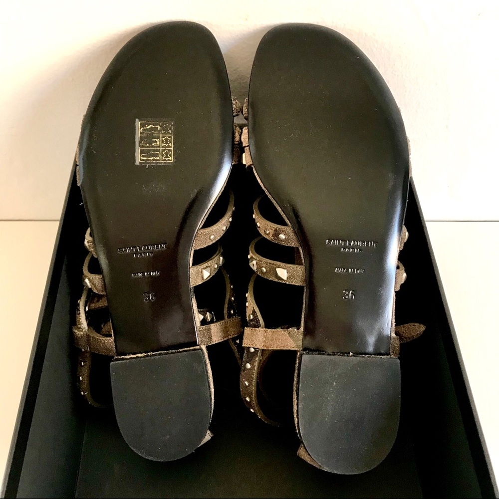 NEW YEAR SALE! NWT SAINT LAURENT RUGGED SUEDE CAMOUFLAGE SILVER STUDDED SANDAL - Picture 7 of 14
